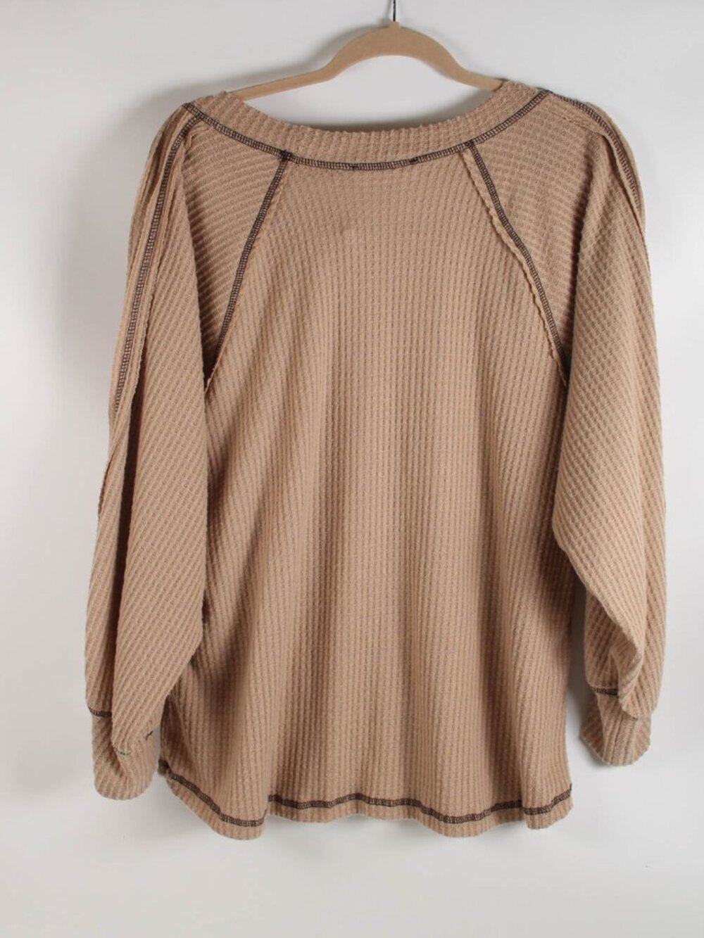 NWT Star Vixen Waffle Knit Top 2X Tan Beige Long Sleeve Contrast Stitch - Picture 4 of 8